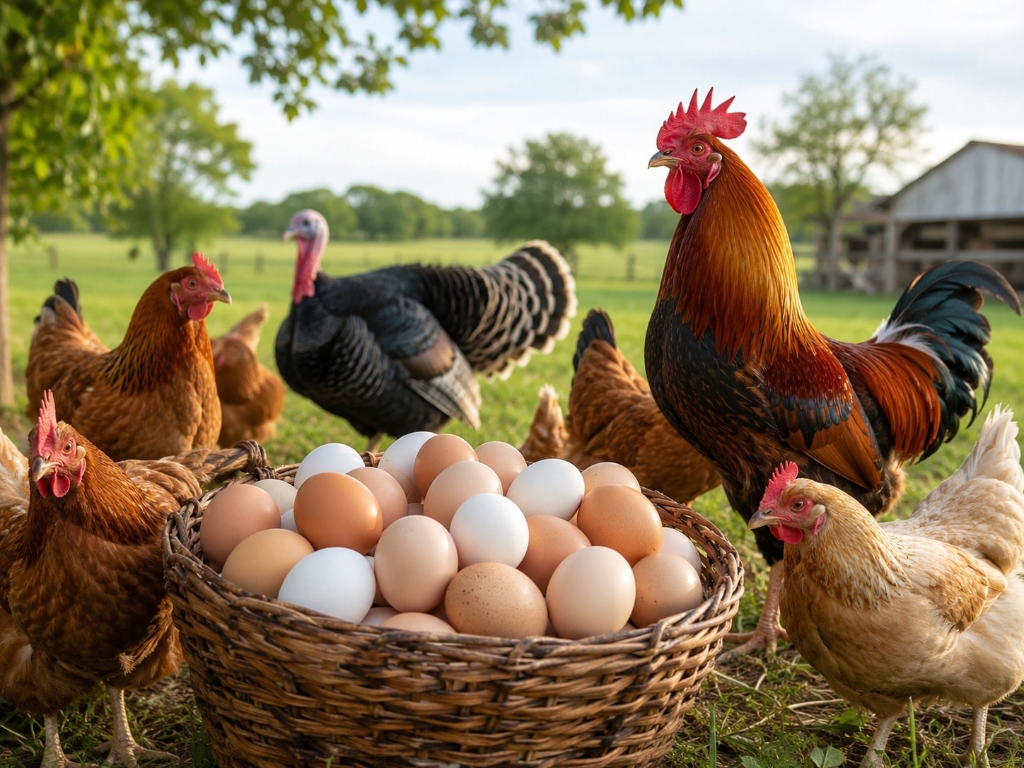 Pastured chickens roaming freely on Lafadalu Farm